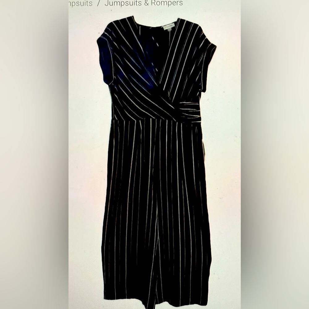 Calvin Klein Size 4 black and white the stripes cotton wide leg jumpsuit.